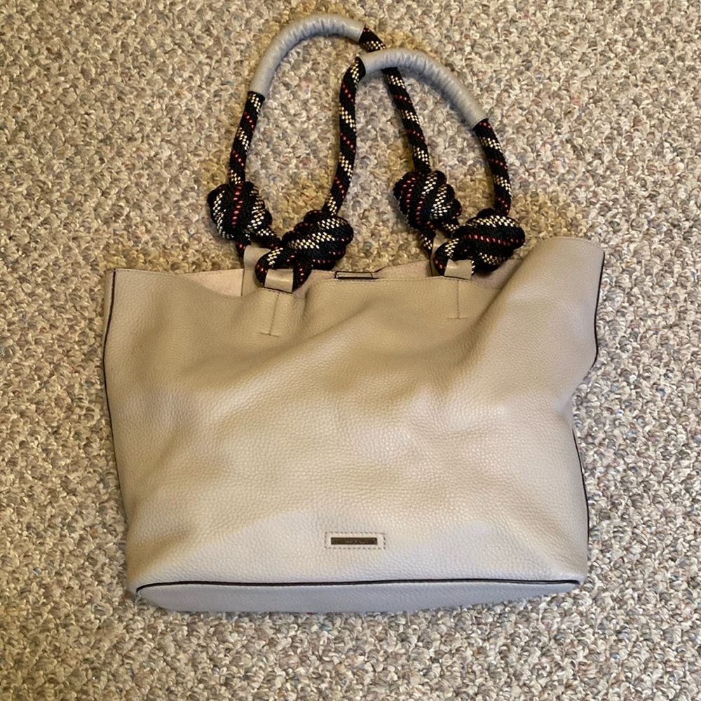 Rebecca Minkoff Gray Climbing Rope Handle Pebbled Leather Tote.